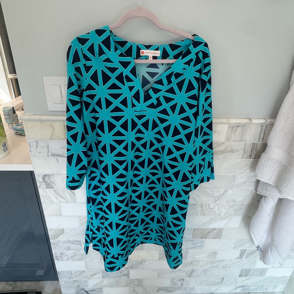 Jude Connally Teal and Black Geometric Dress